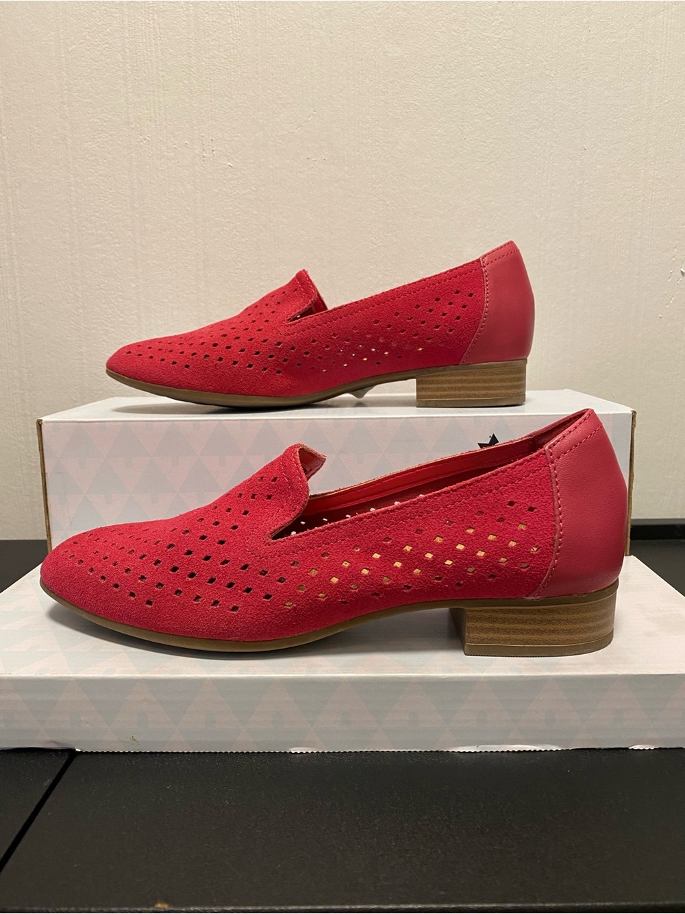 Clarks Fuchsia Perforated Slip-On Loafers